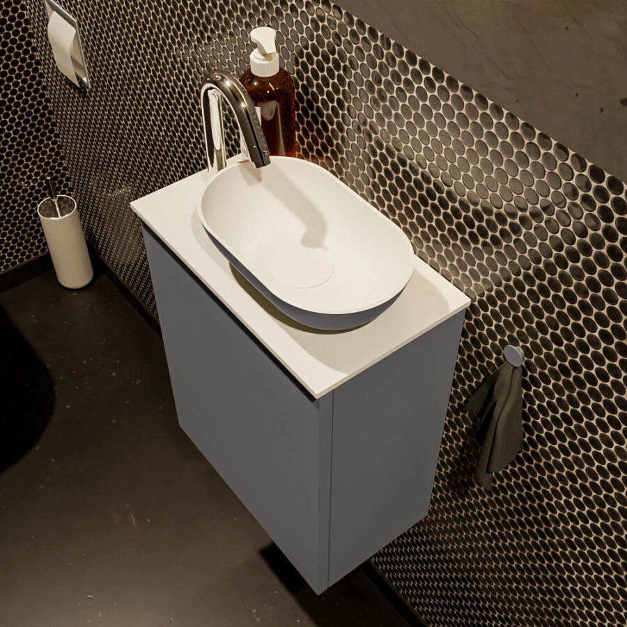 MONDIAZ FOWY toiletmeubel 40cm kleur dark grey. Waskom positie rechts kleur dark grey | talc. Met 1 kraangat - Afbeelding 3