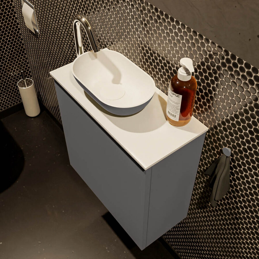 MONDIAZ FOWY toiletmeubel 50cm kleur dark grey. Waskom positie links kleur dark grey | talc. Met 1 kraangat - Afbeelding 3