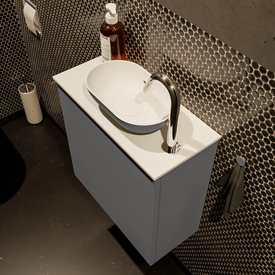 MONDIAZ FOWY toiletmeubel 50cm kleur dark grey. Waskom positie rechts kleur dark grey | talc. Met 1 kraangat - Afbeelding 3