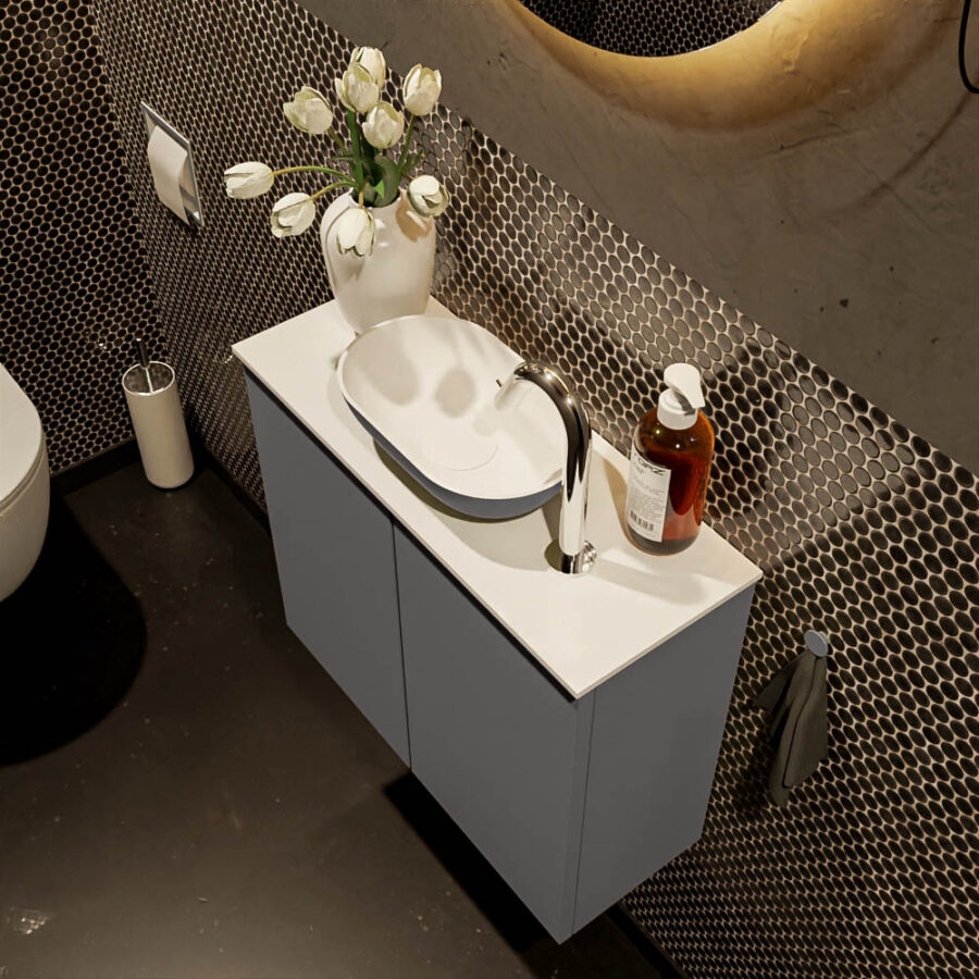 MONDIAZ FOWY toiletmeubel 60cm kleur dark grey. Waskom positie midden kleur dark grey | talc. Met 1 kraangat - Afbeelding 3