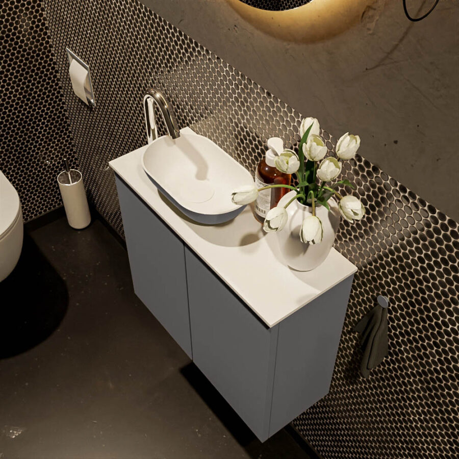 MONDIAZ FOWY toiletmeubel 60cm kleur dark grey. Waskom positie links kleur dark grey | talc. Met 1 kraangat - Afbeelding 3