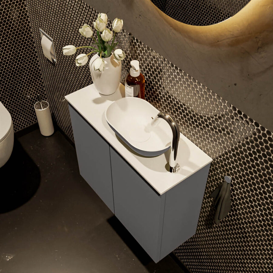 MONDIAZ FOWY toiletmeubel 60cm kleur dark grey. Waskom positie rechts kleur dark grey | talc. Met 1 kraangat - Afbeelding 3