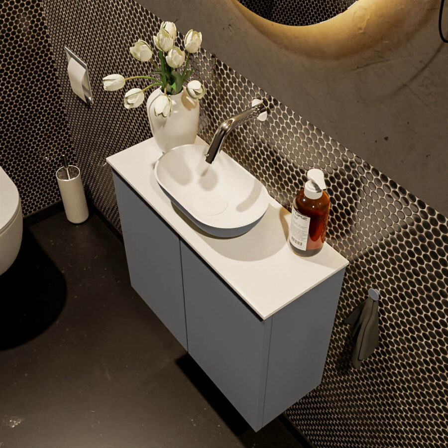 MONDIAZ FOWY toiletmeubel 60cm kleur dark grey. Waskom positie midden kleur dark grey | talc. Zonder kraangat - Afbeelding 3