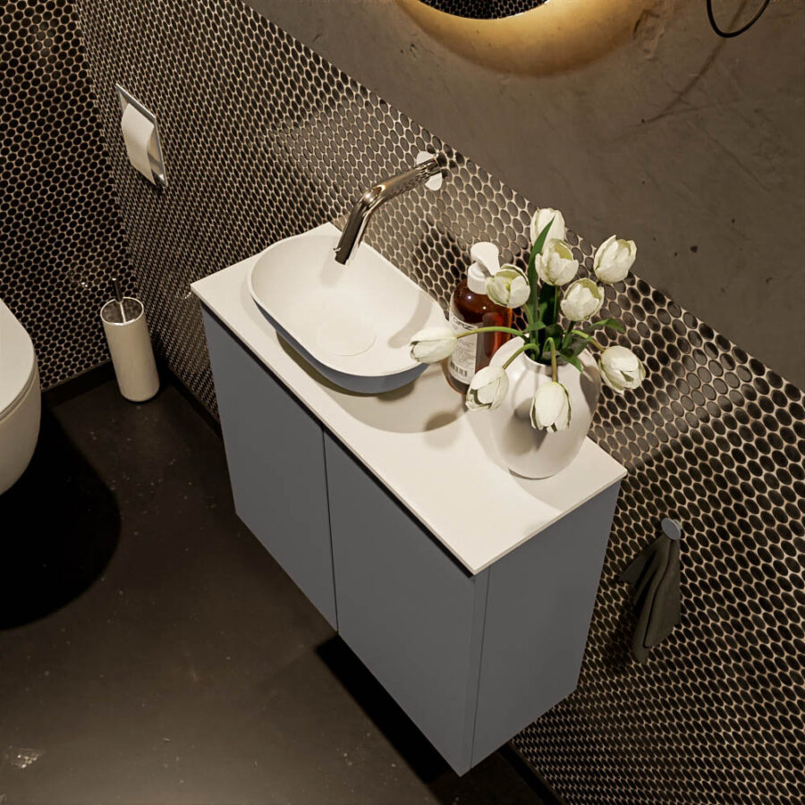 MONDIAZ FOWY toiletmeubel 60cm kleur dark grey. Waskom positie links kleur dark grey | talc. Zonder kraangat - Afbeelding 3