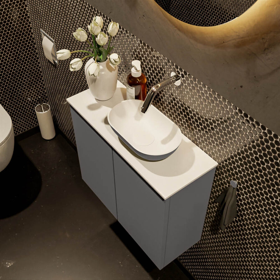 MONDIAZ FOWY toiletmeubel 60cm kleur dark grey. Waskom positie rechts kleur dark grey | talc. Zonder kraangat - Afbeelding 3