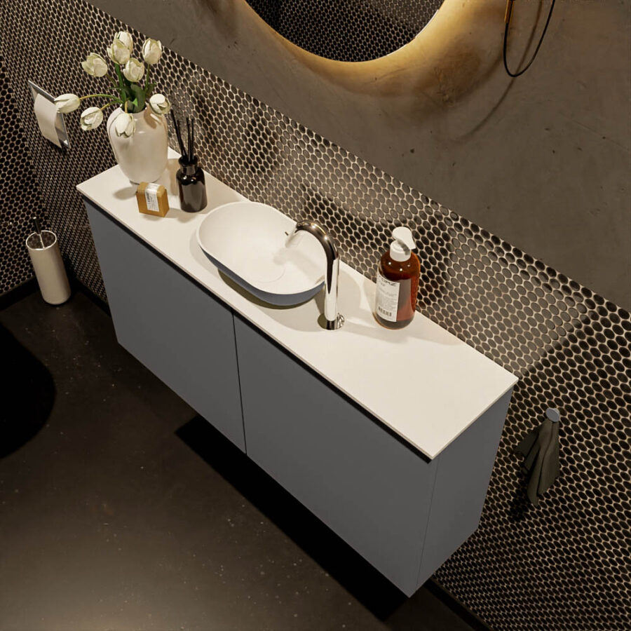 MONDIAZ FOWY toiletmeubel 100cm kleur dark grey. Waskom positie midden kleur dark grey | talc. Met 1 kraangat - Afbeelding 3