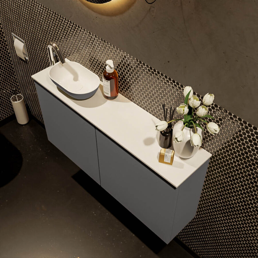 MONDIAZ FOWY toiletmeubel 100cm kleur dark grey. Waskom positie links kleur dark grey | talc. Met 1 kraangat - Afbeelding 3