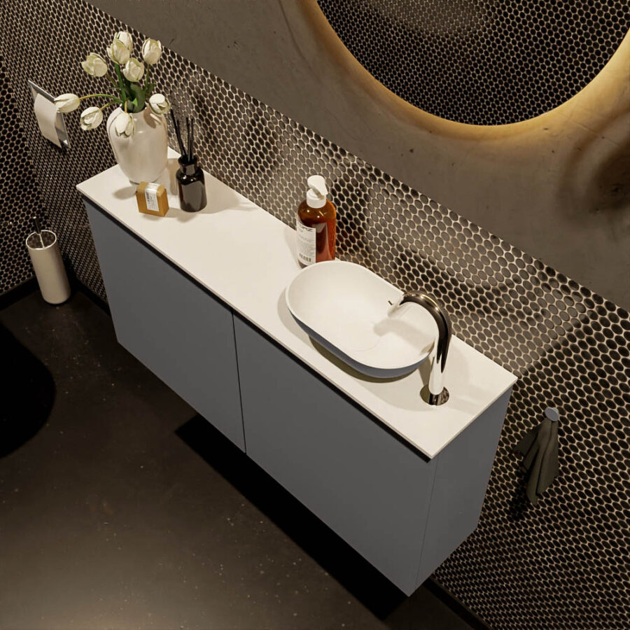 MONDIAZ FOWY toiletmeubel 100cm kleur dark grey. Waskom positie rechts kleur dark grey | talc. Met 1 kraangat - Afbeelding 3