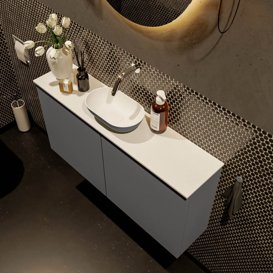 MONDIAZ FOWY toiletmeubel 100cm kleur dark grey. Waskom positie midden kleur dark grey | talc. Zonder kraangat - Afbeelding 3