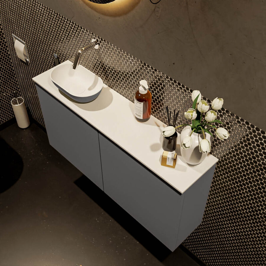 MONDIAZ FOWY toiletmeubel 100cm kleur dark grey. Waskom positie links kleur dark grey | talc. Zonder kraangat - Afbeelding 3