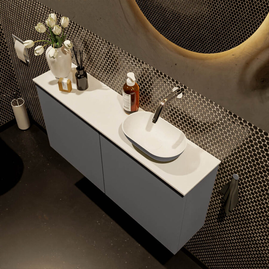 MONDIAZ FOWY toiletmeubel 100cm kleur dark grey. Waskom positie rechts kleur dark grey | talc. Zonder kraangat - Afbeelding 3