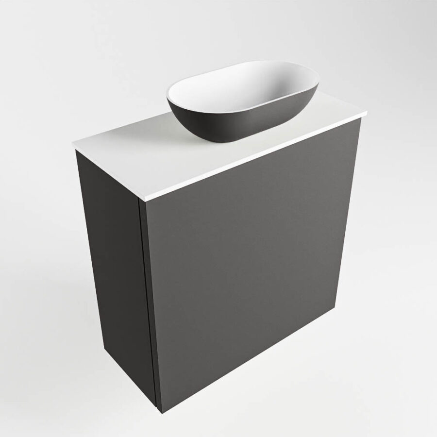 MONDIAZ FOWY toiletmeubel 50cm kleur dark grey. Waskom positie rechts kleur dark grey | talc. Met 1 kraangat - Afbeelding 4