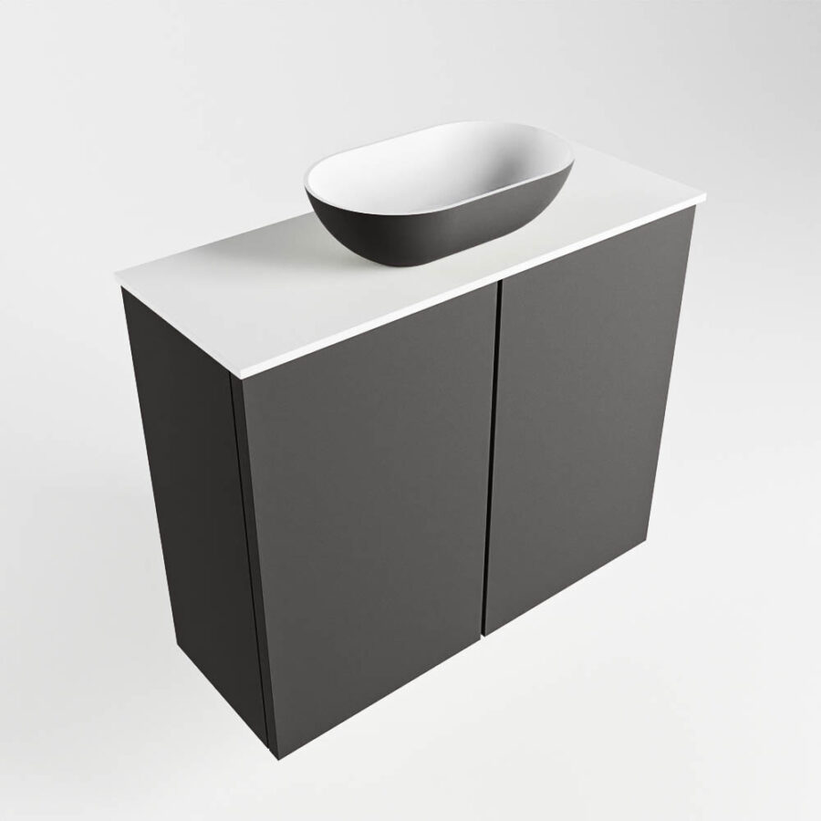 MONDIAZ FOWY toiletmeubel 60cm kleur dark grey. Waskom positie midden kleur dark grey | talc. Met 1 kraangat - Afbeelding 4