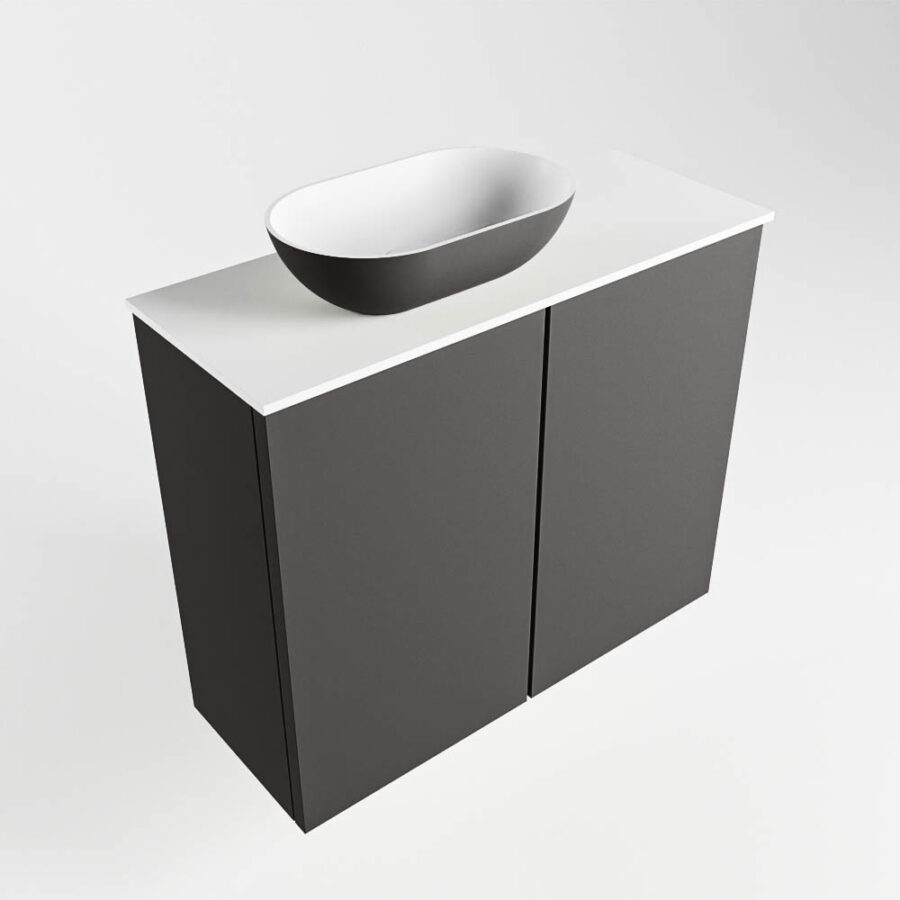 MONDIAZ FOWY toiletmeubel 60cm kleur dark grey. Waskom positie links kleur dark grey | talc. Zonder kraangat - Afbeelding 4