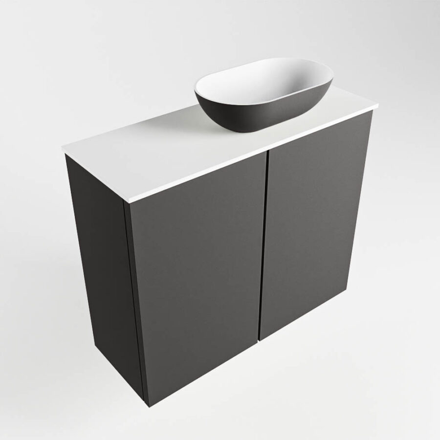 MONDIAZ FOWY toiletmeubel 60cm kleur dark grey. Waskom positie rechts kleur dark grey | talc. Zonder kraangat - Afbeelding 4