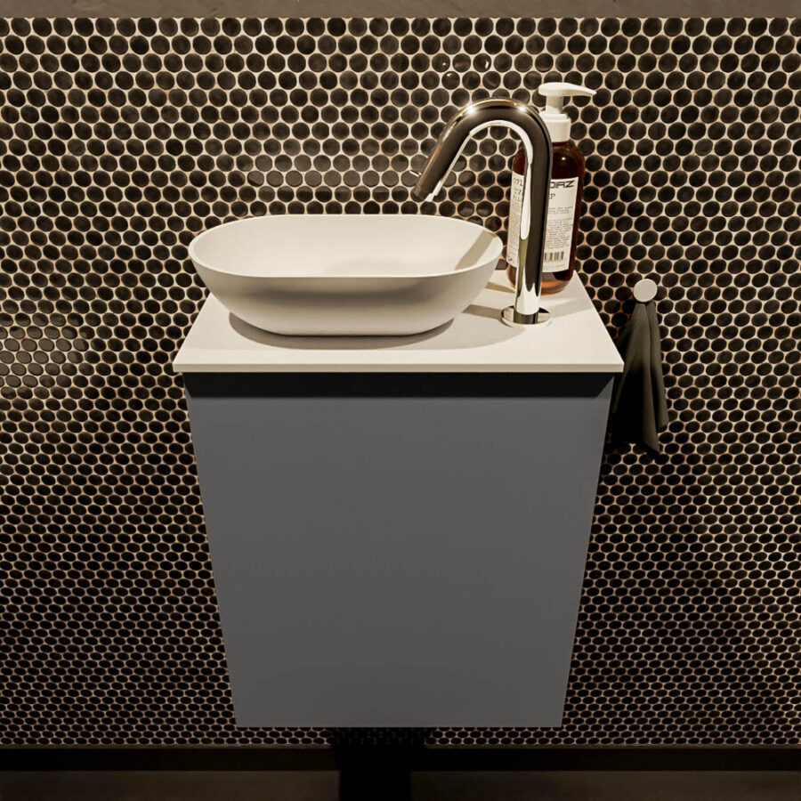 MONDIAZ FOWY toiletmeubel 40cm kleur dark grey. Waskom positie links kleur talc | talc. Met 1 kraangat - Afbeelding 2