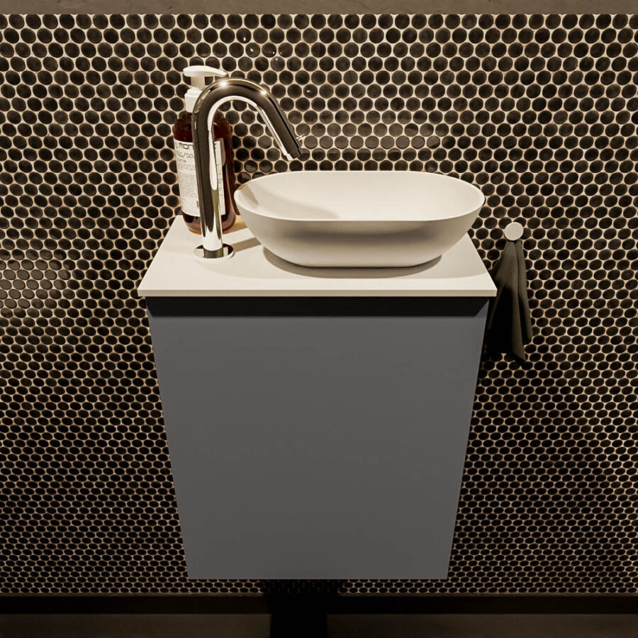 MONDIAZ FOWY toiletmeubel 40cm kleur dark grey. Waskom positie rechts kleur talc | talc. Met 1 kraangat - Afbeelding 2