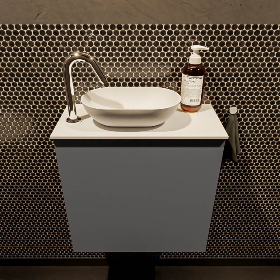 MONDIAZ FOWY toiletmeubel 50cm kleur dark grey. Waskom positie links kleur talc | talc. Met 1 kraangat - Afbeelding 2