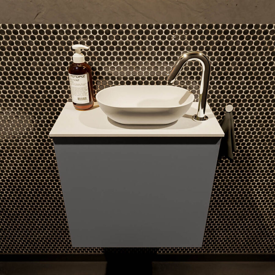 MONDIAZ FOWY toiletmeubel 50cm kleur dark grey. Waskom positie rechts kleur talc | talc. Met 1 kraangat - Afbeelding 2