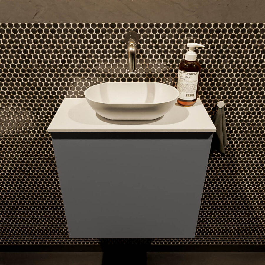 MONDIAZ FOWY toiletmeubel 50cm kleur dark grey. Waskom positie midden kleur talc | talc. Zonder kraangat - Afbeelding 2