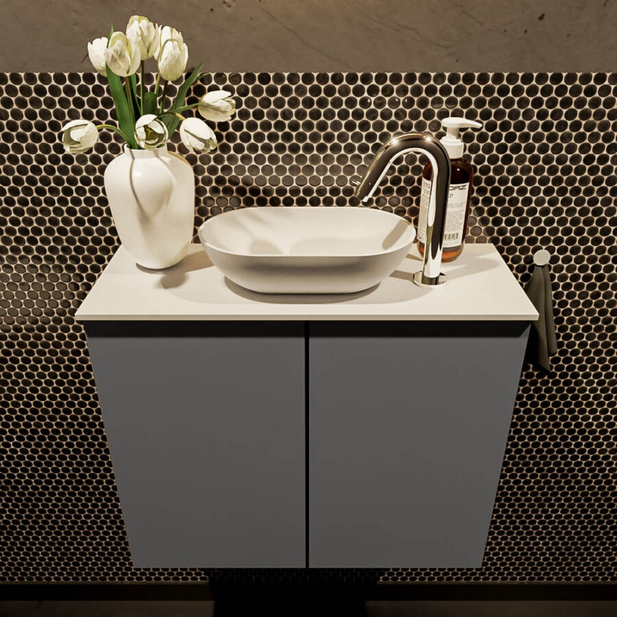 MONDIAZ FOWY toiletmeubel 60cm kleur dark grey. Waskom positie midden kleur talc | talc. Met 1 kraangat - Afbeelding 2