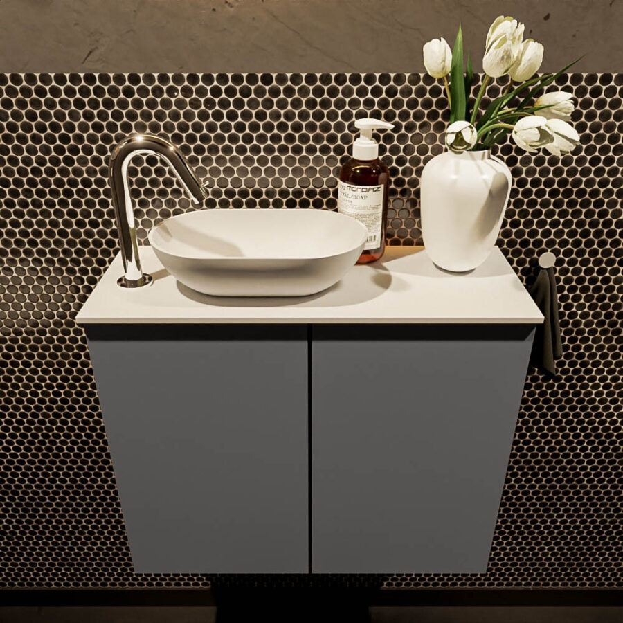 MONDIAZ FOWY toiletmeubel 60cm kleur dark grey. Waskom positie links kleur talc | talc. Met 1 kraangat - Afbeelding 2