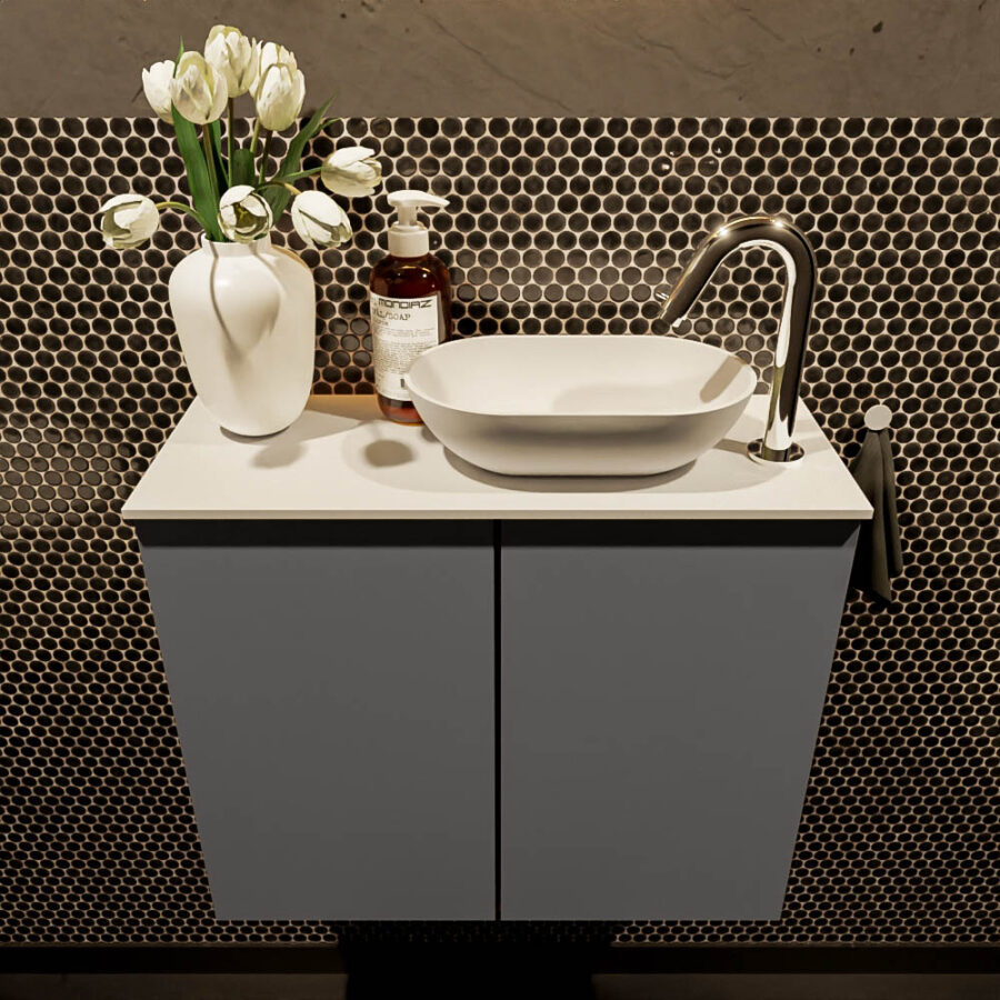 MONDIAZ FOWY toiletmeubel 60cm kleur dark grey. Waskom positie rechts kleur talc | talc. Met 1 kraangat - Afbeelding 2