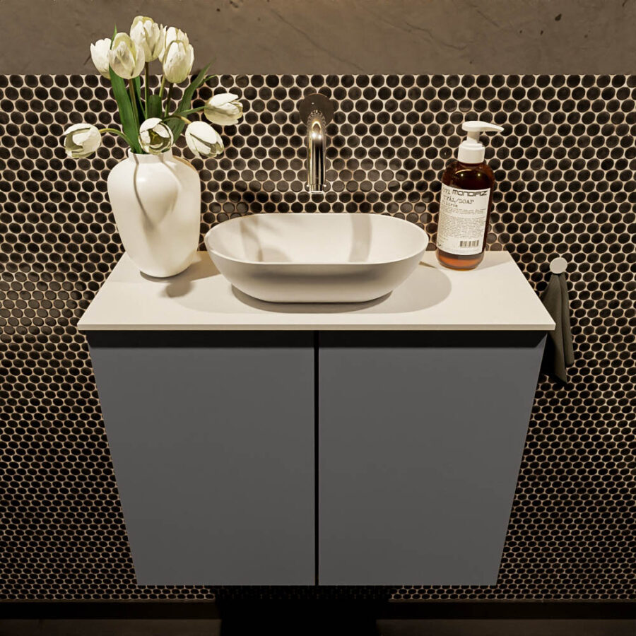 MONDIAZ FOWY toiletmeubel 60cm kleur dark grey. Waskom positie midden kleur talc | talc. Zonder kraangat - Afbeelding 2