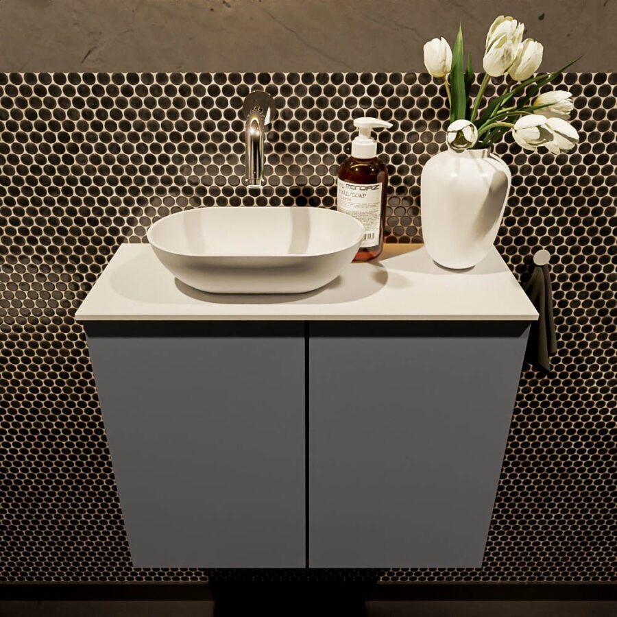 MONDIAZ FOWY toiletmeubel 60cm kleur dark grey. Waskom positie links kleur talc | talc. Zonder kraangat - Afbeelding 2