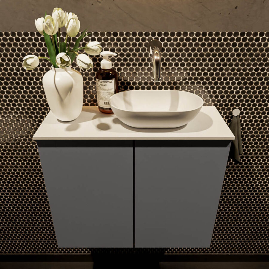 MONDIAZ FOWY toiletmeubel 60cm kleur dark grey. Waskom positie rechts kleur talc | talc. Zonder kraangat - Afbeelding 2
