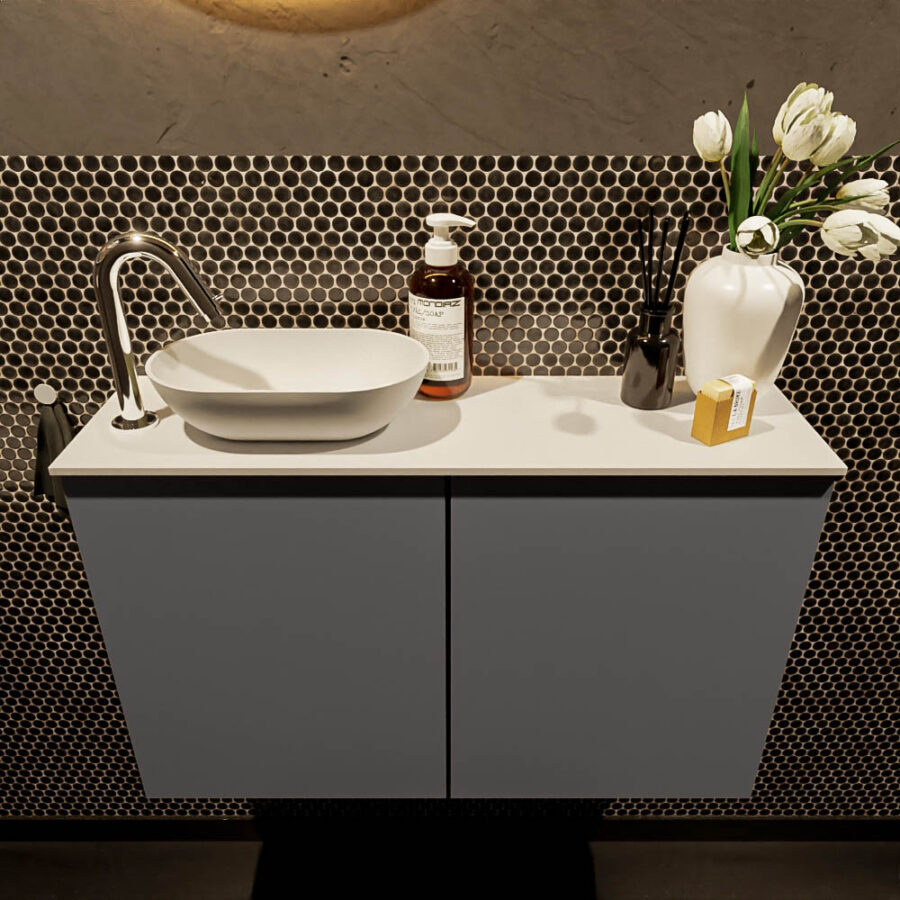 MONDIAZ FOWY toiletmeubel 80cm kleur dark grey. Waskom positie links kleur talc | talc. Met 1 kraangat - Afbeelding 2