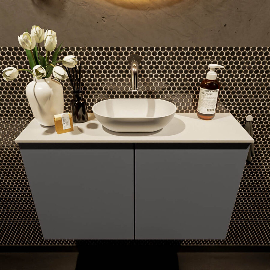 MONDIAZ FOWY toiletmeubel 80cm kleur dark grey. Waskom positie midden kleur talc | talc. Zonder kraangat - Afbeelding 2
