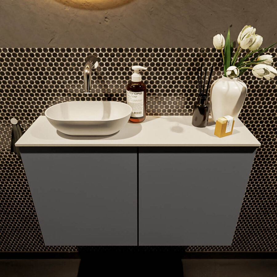 MONDIAZ FOWY toiletmeubel 80cm kleur dark grey. Waskom positie links kleur talc | talc. Zonder kraangat - Afbeelding 2