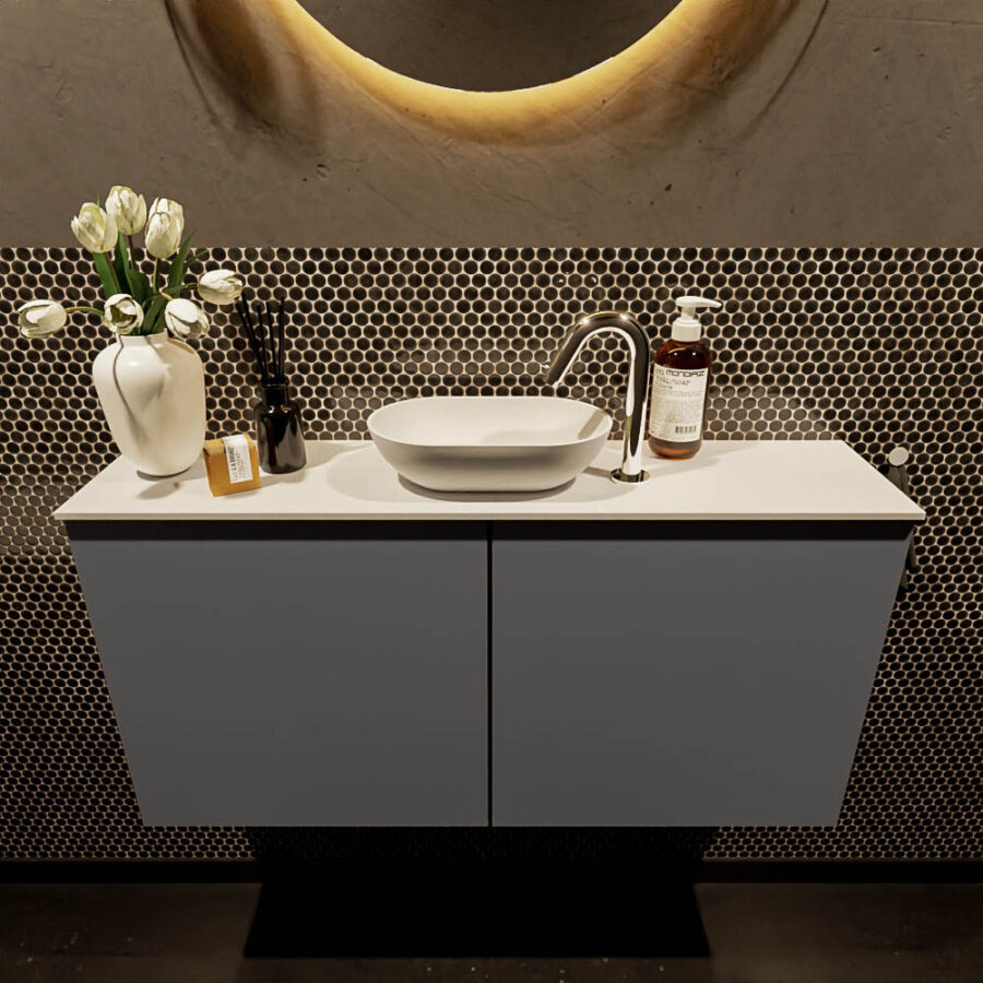 MONDIAZ FOWY toiletmeubel 100cm kleur dark grey. Waskom positie midden kleur talc | talc. Met 1 kraangat - Afbeelding 2