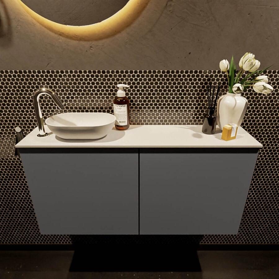 MONDIAZ FOWY toiletmeubel 100cm kleur dark grey. Waskom positie links kleur talc | talc. Met 1 kraangat - Afbeelding 2