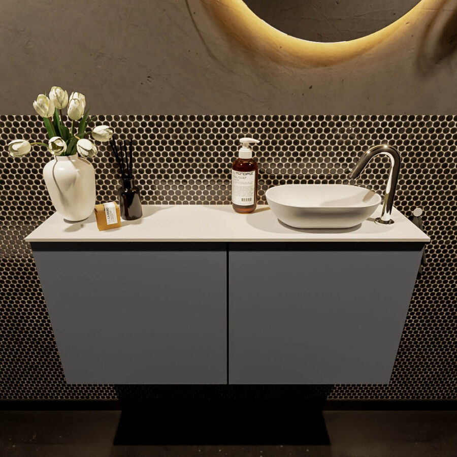 MONDIAZ FOWY toiletmeubel 100cm kleur dark grey. Waskom positie rechts kleur talc | talc. Met 1 kraangat - Afbeelding 2