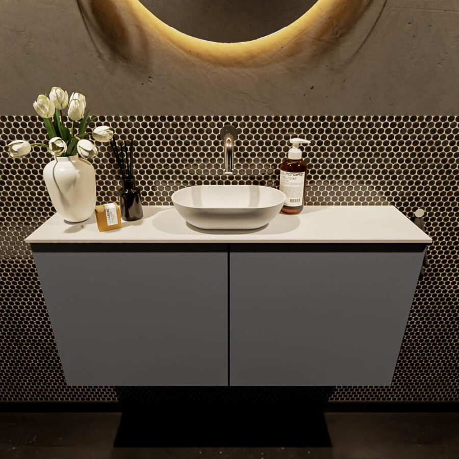MONDIAZ FOWY toiletmeubel 100cm kleur dark grey. Waskom positie midden kleur talc | talc. Zonder kraangat - Afbeelding 2