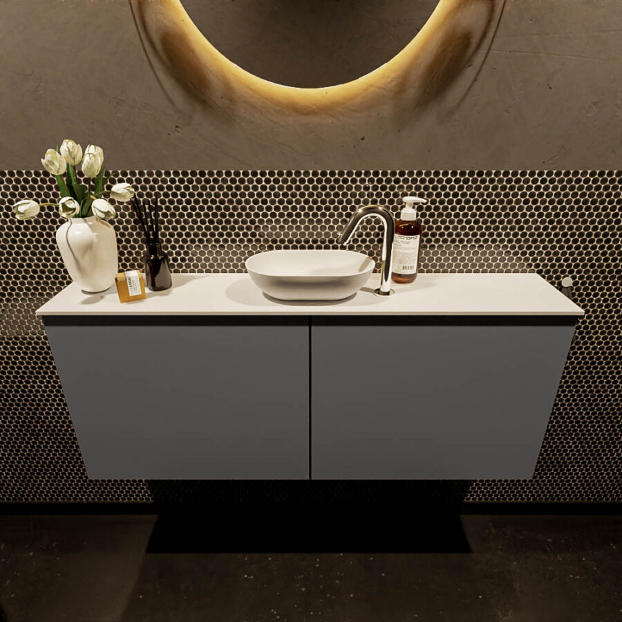 MONDIAZ FOWY toiletmeubel 120cm kleur dark grey. Waskom positie midden kleur talc | talc. Met 1 kraangat - Afbeelding 2