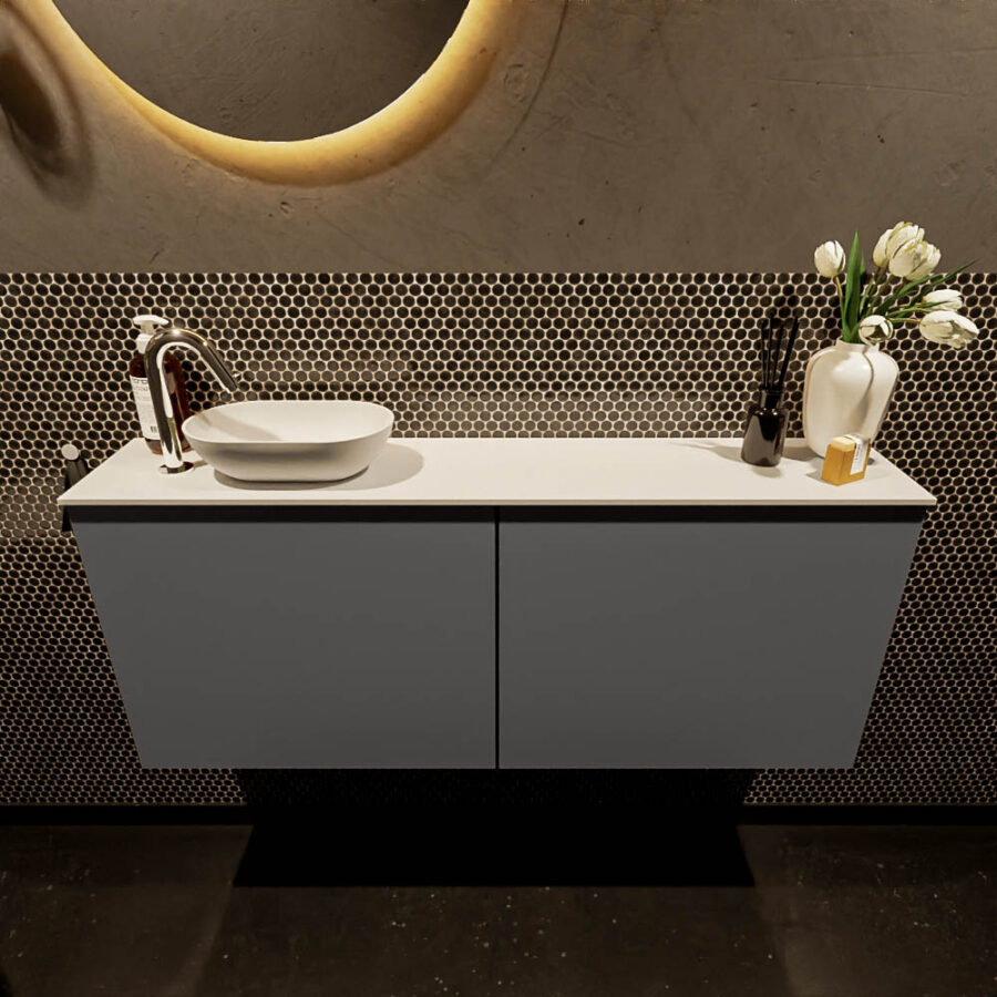 MONDIAZ FOWY toiletmeubel 120cm kleur dark grey. Waskom positie links kleur talc | talc. Met 1 kraangat - Afbeelding 2