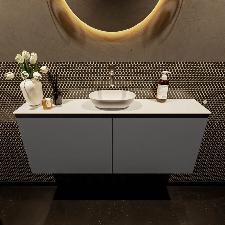 MONDIAZ FOWY toiletmeubel 120cm kleur dark grey. Waskom positie midden kleur talc | talc. Zonder kraangat - Afbeelding 2