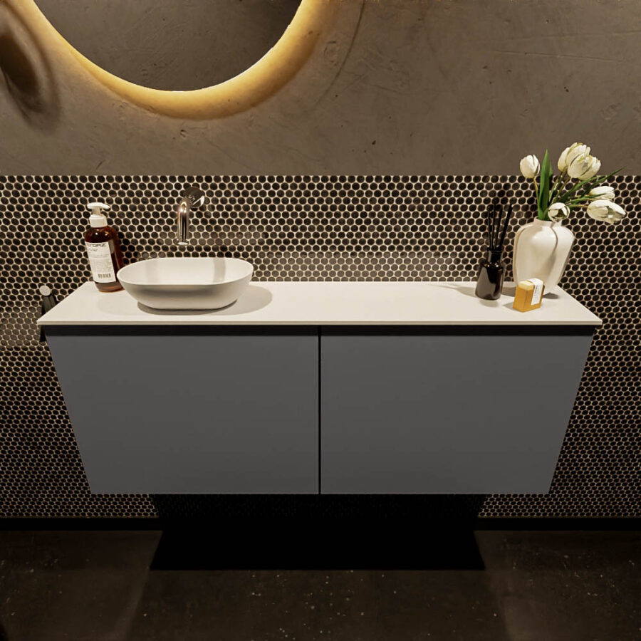 MONDIAZ FOWY toiletmeubel 120cm kleur dark grey. Waskom positie links kleur talc | talc. Zonder kraangat - Afbeelding 2