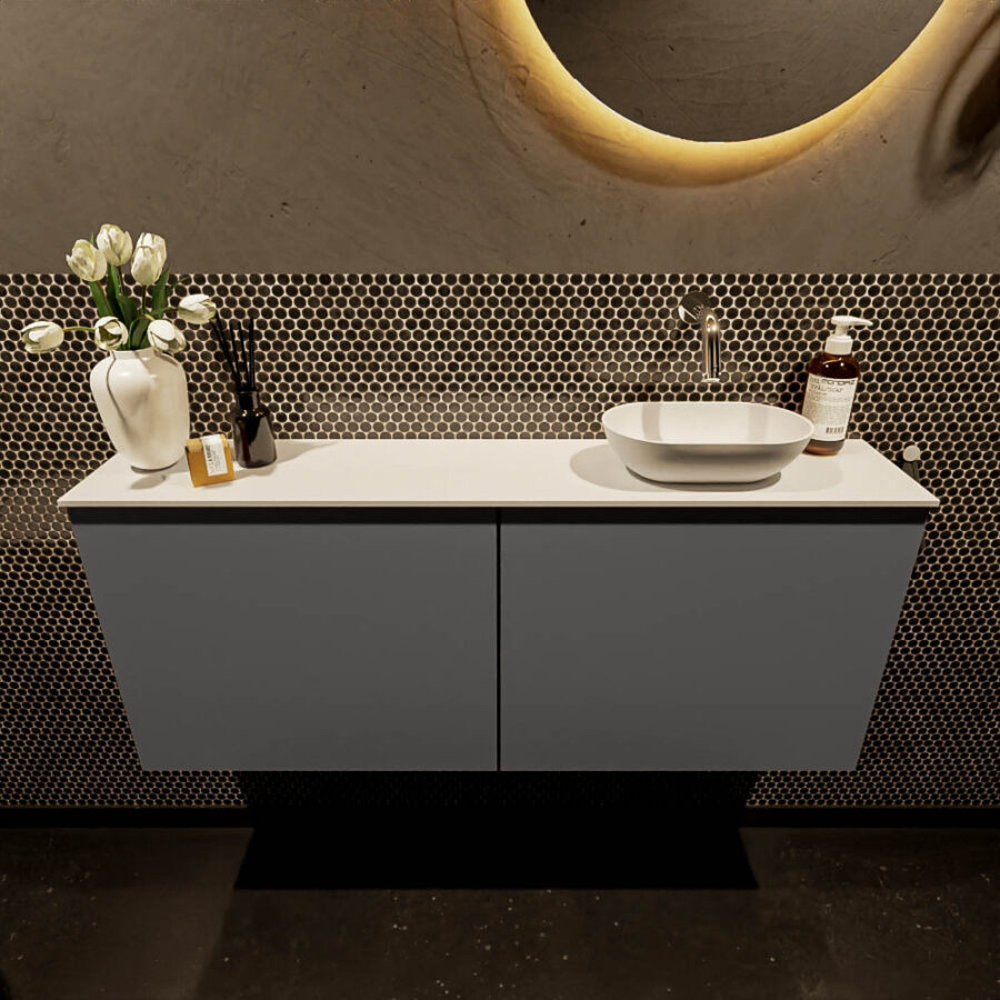 MONDIAZ FOWY toiletmeubel 120cm kleur dark grey. Waskom positie rechts kleur talc | talc. Zonder kraangat - Afbeelding 2