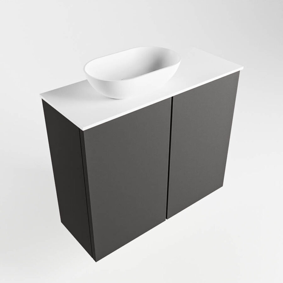 MONDIAZ FOWY toiletmeubel 60cm kleur dark grey. Waskom positie links kleur talc | talc. Met 1 kraangat - Afbeelding 4