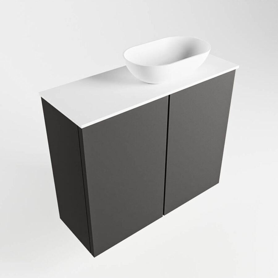 MONDIAZ FOWY toiletmeubel 60cm kleur dark grey. Waskom positie rechts kleur talc | talc. Met 1 kraangat - Afbeelding 4