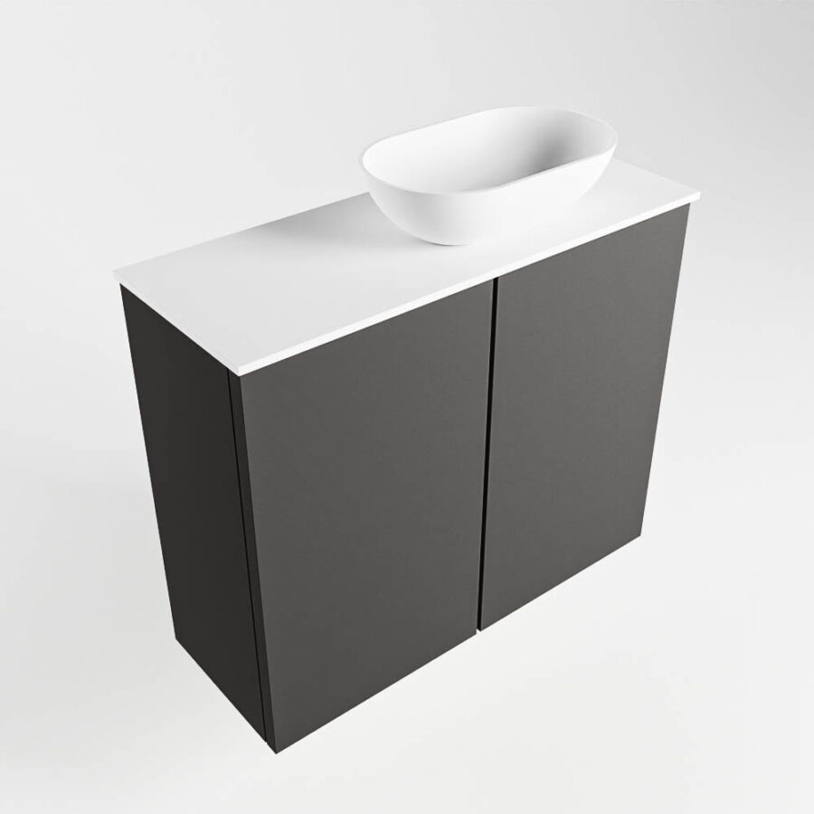 MONDIAZ FOWY toiletmeubel 60cm kleur dark grey. Waskom positie rechts kleur talc | talc. Zonder kraangat - Afbeelding 4