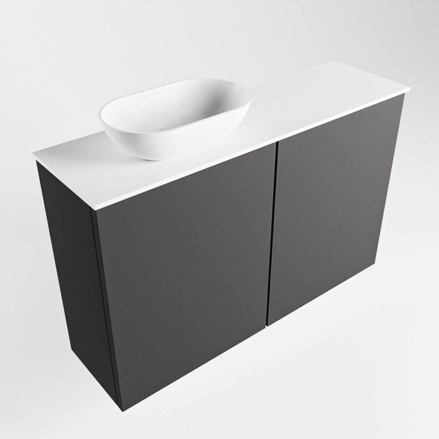 MONDIAZ FOWY toiletmeubel 80cm kleur dark grey. Waskom positie links kleur talc | talc. Met 1 kraangat - Afbeelding 4