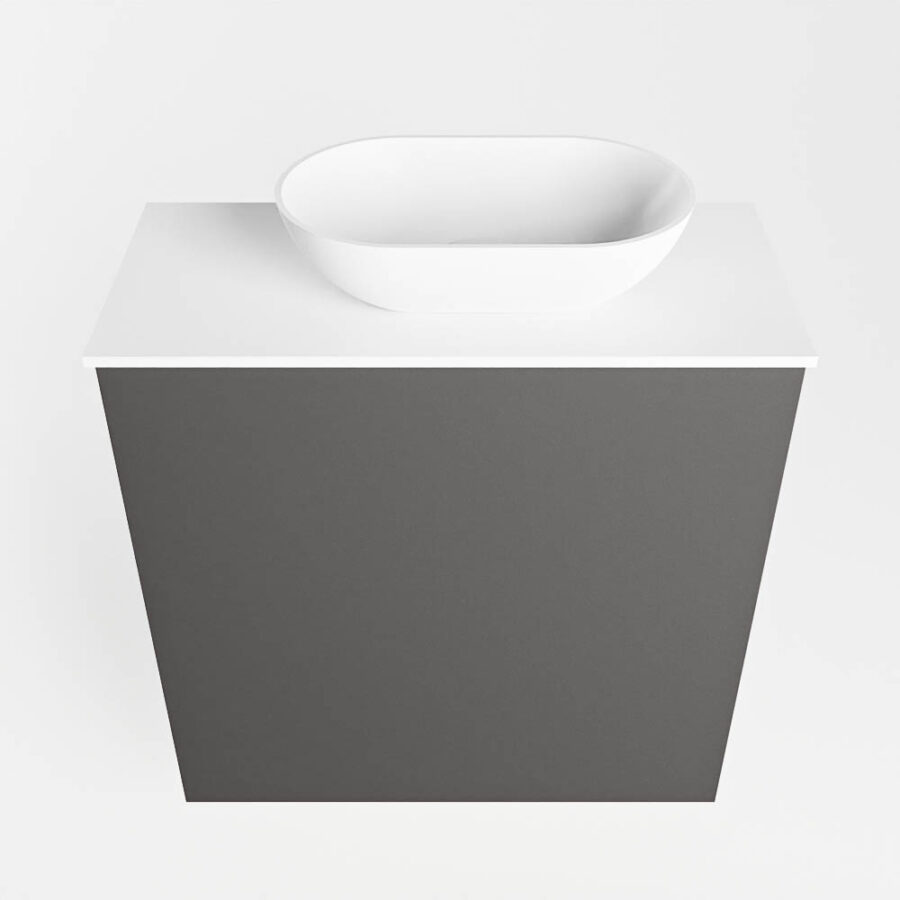 MONDIAZ FOWY toiletmeubel 50cm kleur dark grey. Waskom positie rechts kleur talc | talc. Met 1 kraangat - Afbeelding 5