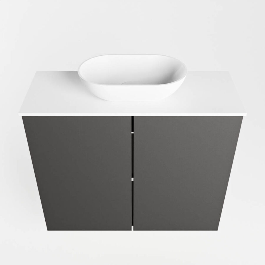 MONDIAZ FOWY toiletmeubel 60cm kleur dark grey. Waskom positie midden kleur talc | talc. Met 1 kraangat - Afbeelding 5