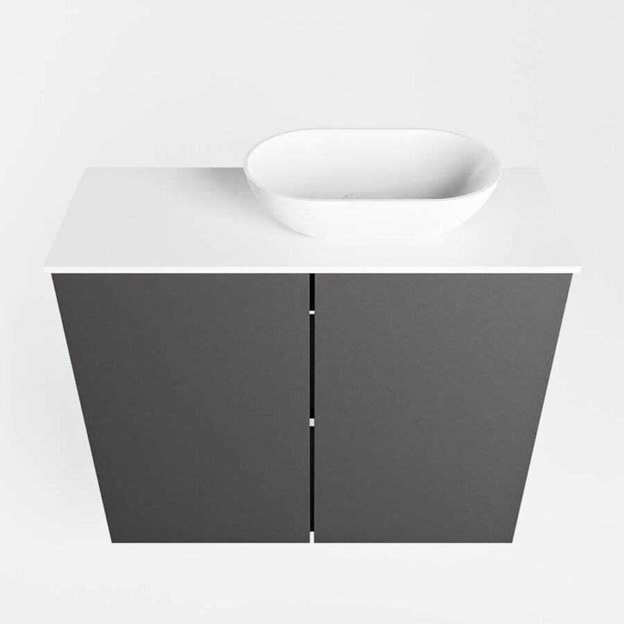 MONDIAZ FOWY toiletmeubel 60cm kleur dark grey. Waskom positie rechts kleur talc | talc. Met 1 kraangat - Afbeelding 5
