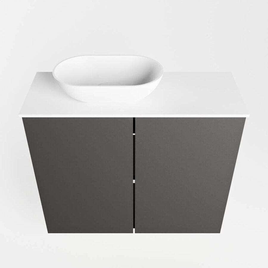 MONDIAZ FOWY toiletmeubel 60cm kleur dark grey. Waskom positie links kleur talc | talc. Zonder kraangat - Afbeelding 5